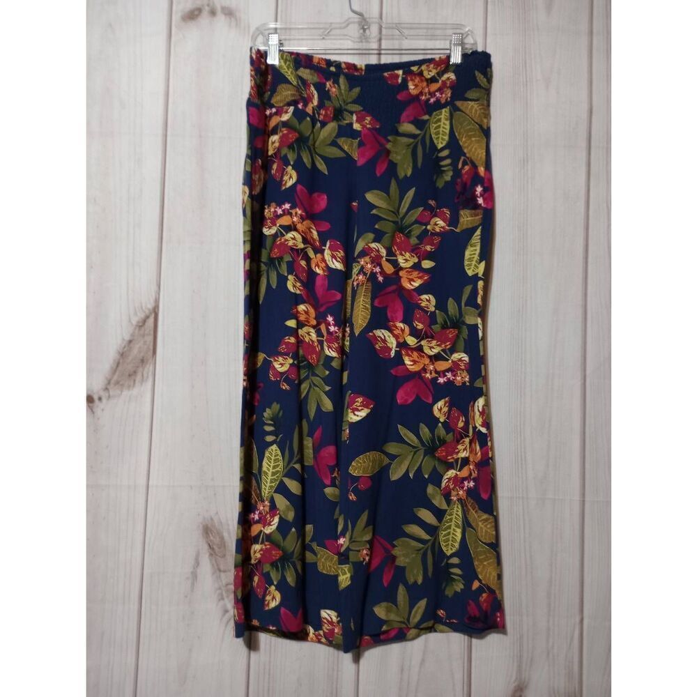 J Jill Pants Ladies Small Blue Tropical Wide Leg Pull On Waist